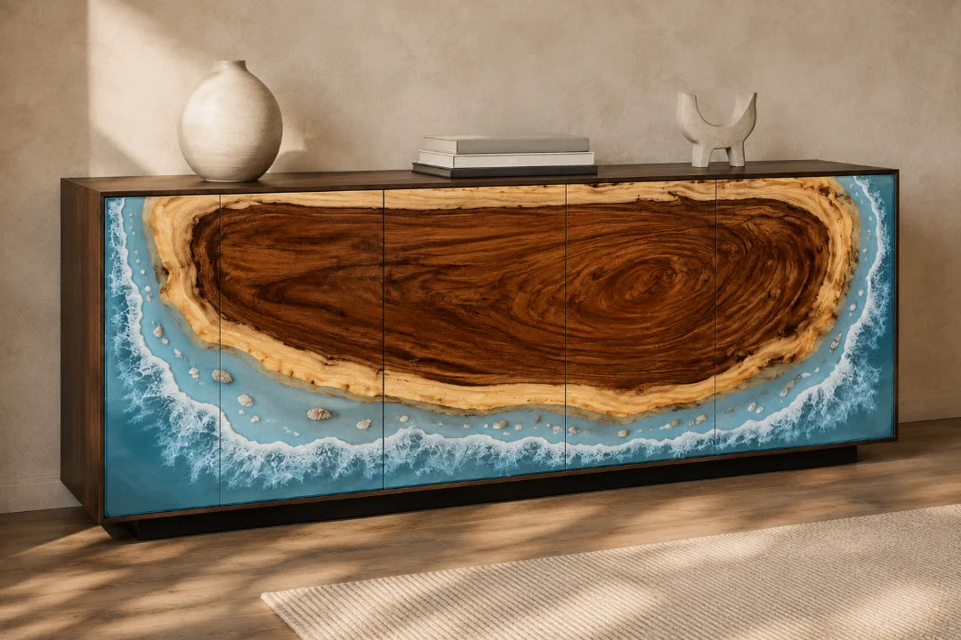 Island Surf Ocean Blue and Pearl White Epoxy Sideboard and Credenza SC05