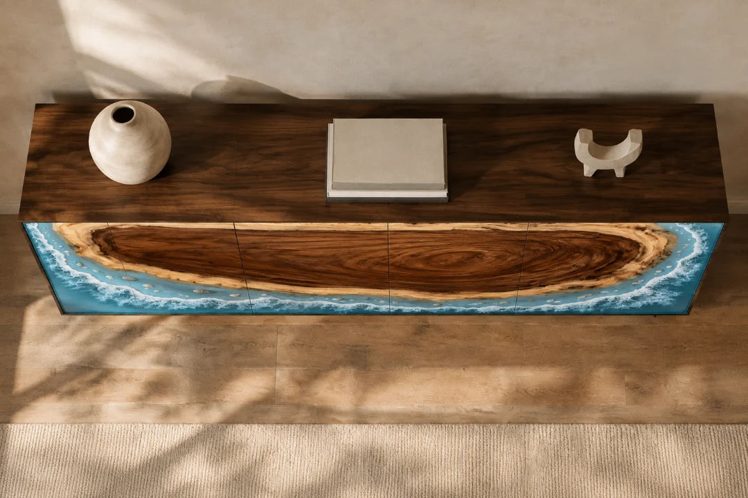 Island Surf Ocean Blue and Pearl White Epoxy Sideboard and Credenza SC05