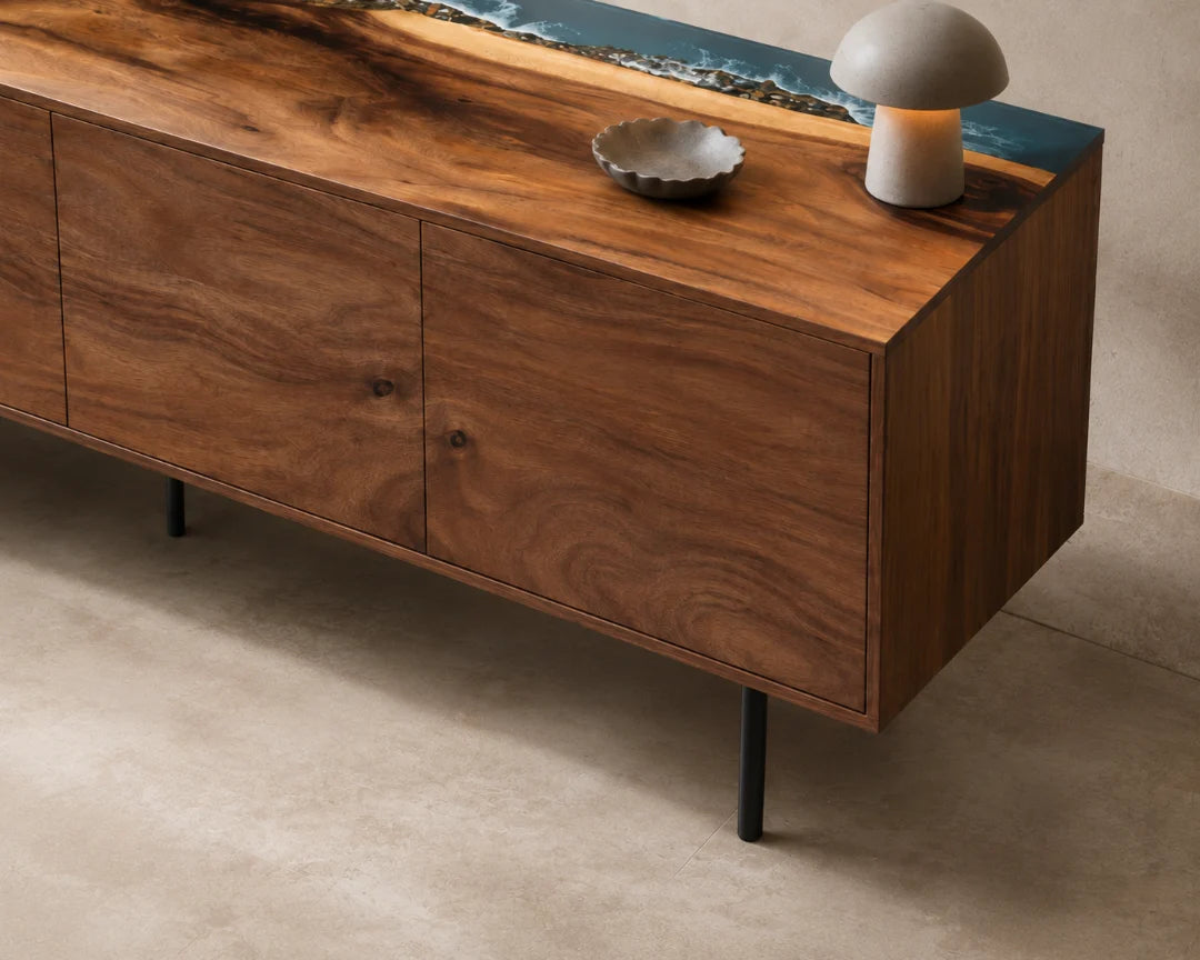 Tidal Shore Ocean Blue and Pearl White Epoxy Sideboard and Credenza SC06