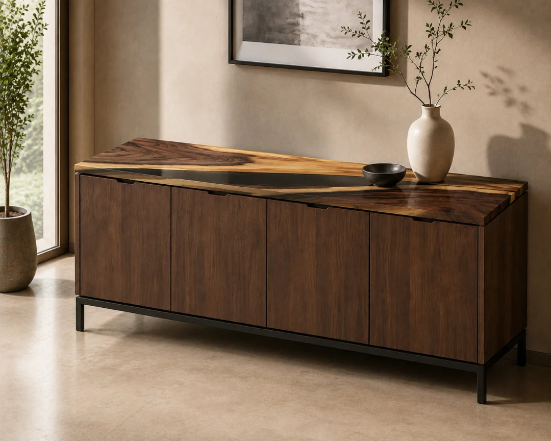 Night Divide Jet Black Epoxy Sideboard and Credenza SC07