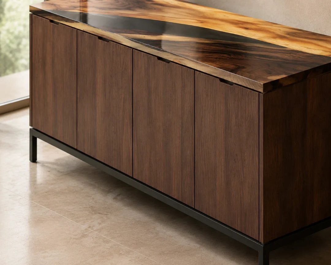 Night Divide Jet Black Epoxy Sideboard and Credenza SC07