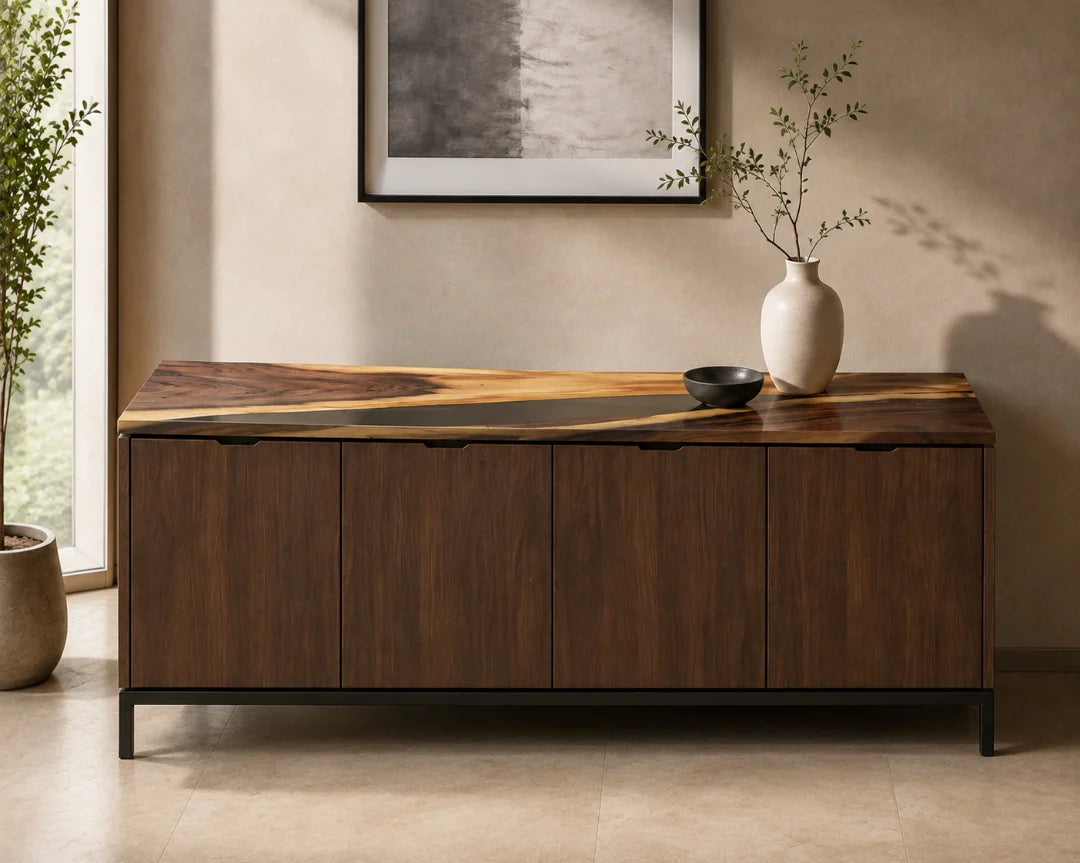 Night Divide Jet Black Epoxy Sideboard and Credenza SC07