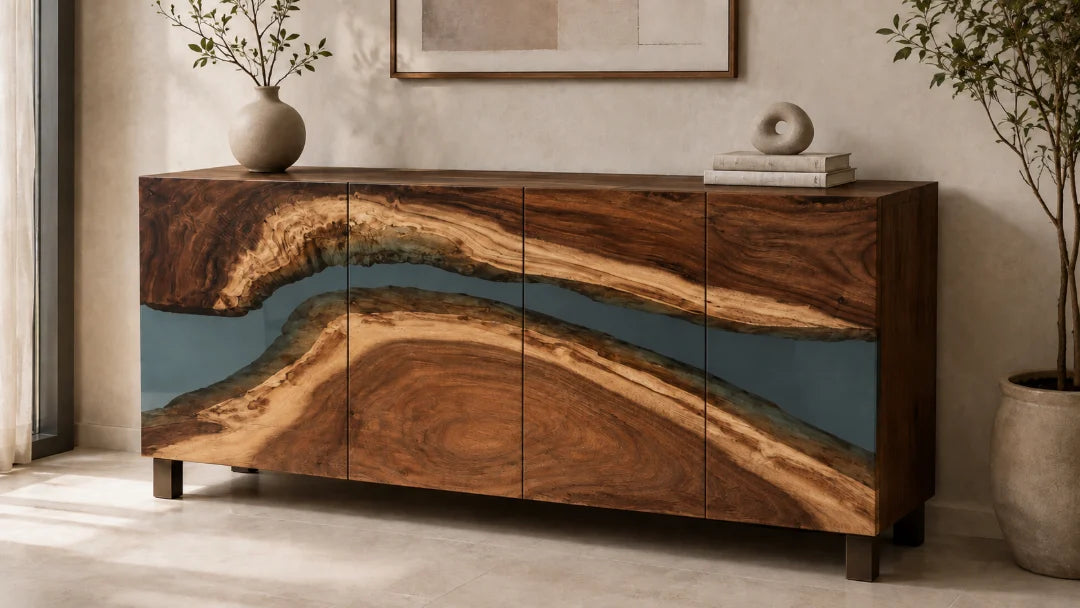 Silver Bend Silver Gray Epoxy Sideboard and Credenza SC09