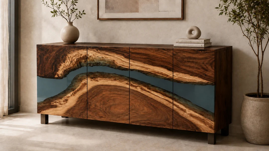 Silver Bend Silver Gray Epoxy Sideboard and Credenza SC09