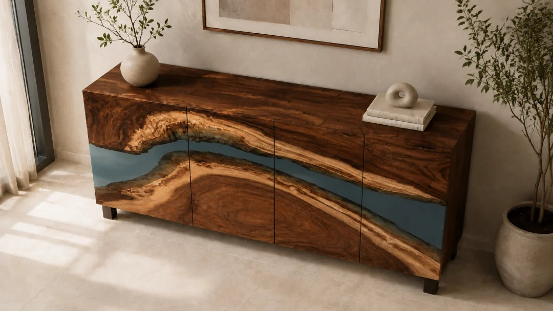 Silver Bend Silver Gray Epoxy Sideboard and Credenza SC09