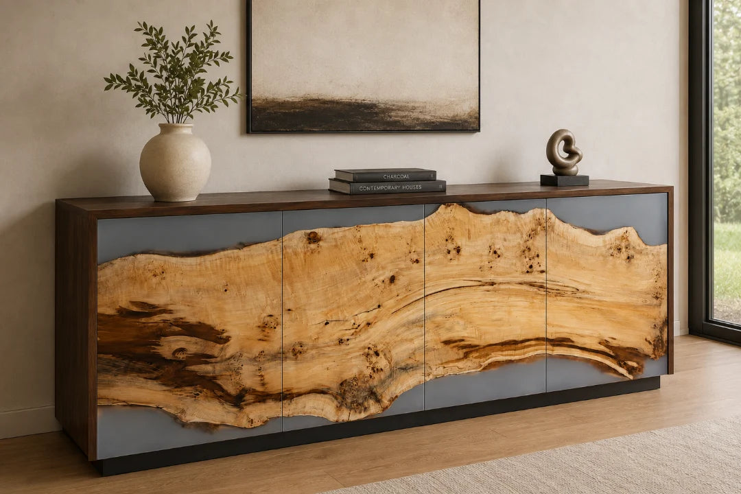 Silver Bend Light Silver Gray Epoxy Sideboard and Credenza SC10