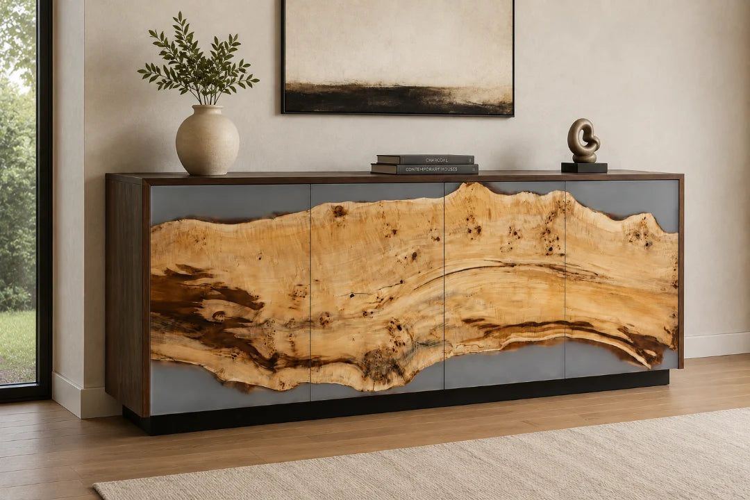 Silver Bend Light Silver Gray Epoxy Sideboard and Credenza SC10