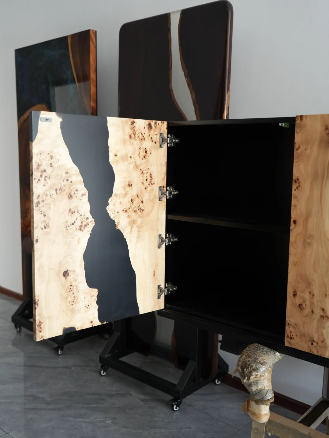 Natural Columns Jet Black Epoxy Sideboard and Credenza SC12
