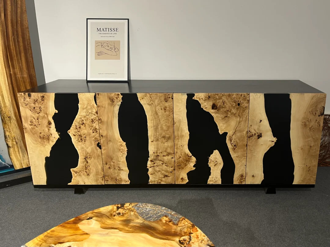 Natural Columns Jet Black Epoxy Sideboard and Credenza SC12