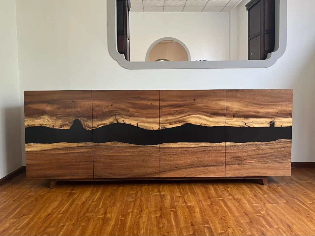 SC13 Quiet River jet black sideboard and credenza with handcrafted resin and natural-grain detail