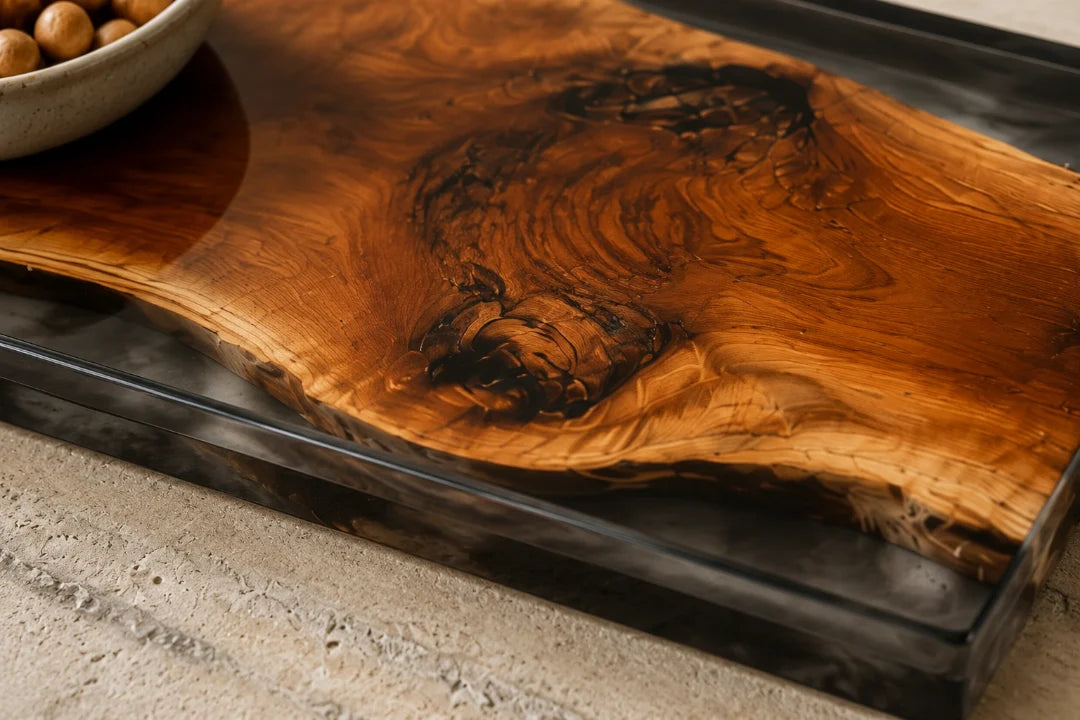 Dark Rim Smoky Black Epoxy Snack Tray ST01