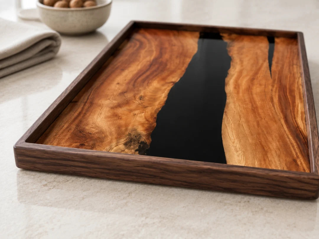 Deep Channel Jet Black Epoxy Snack Tray ST03