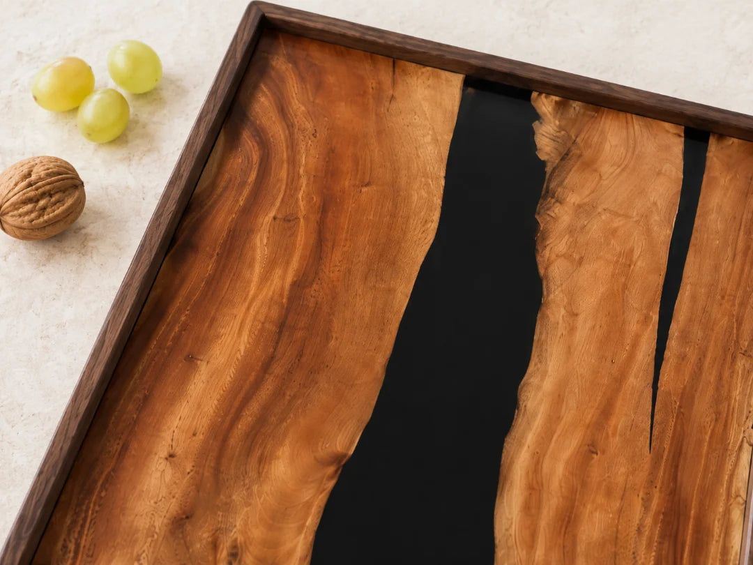 Deep Channel Jet Black Epoxy Snack Tray ST03