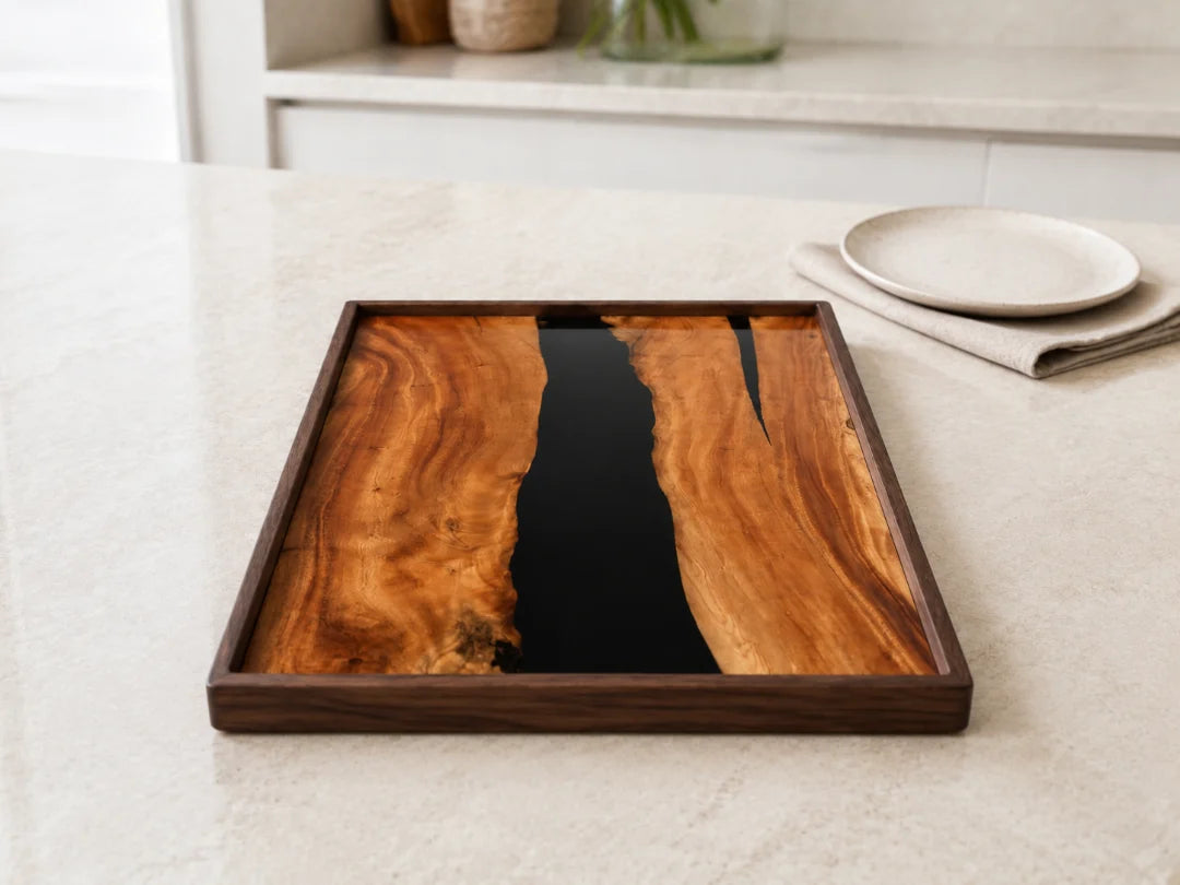 Deep Channel Jet Black Epoxy Snack Tray ST03