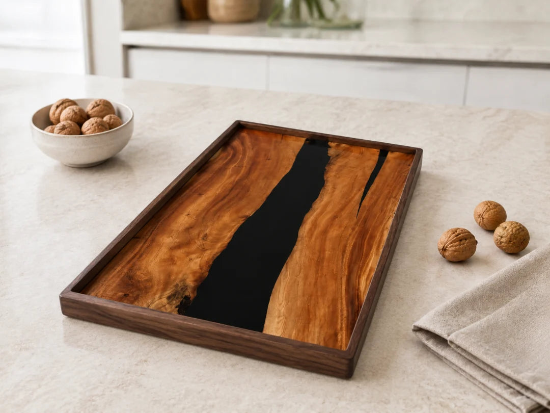 Deep Channel Jet Black Epoxy Snack Tray ST03