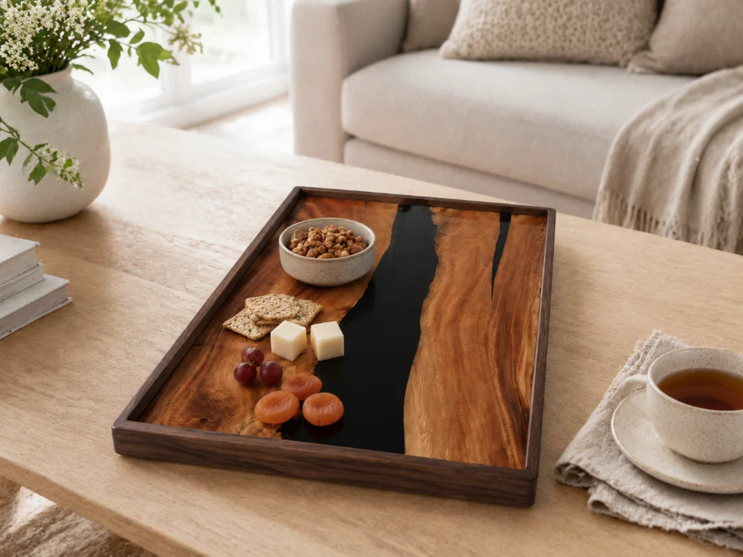 Deep Channel Jet Black Epoxy Snack Tray ST03