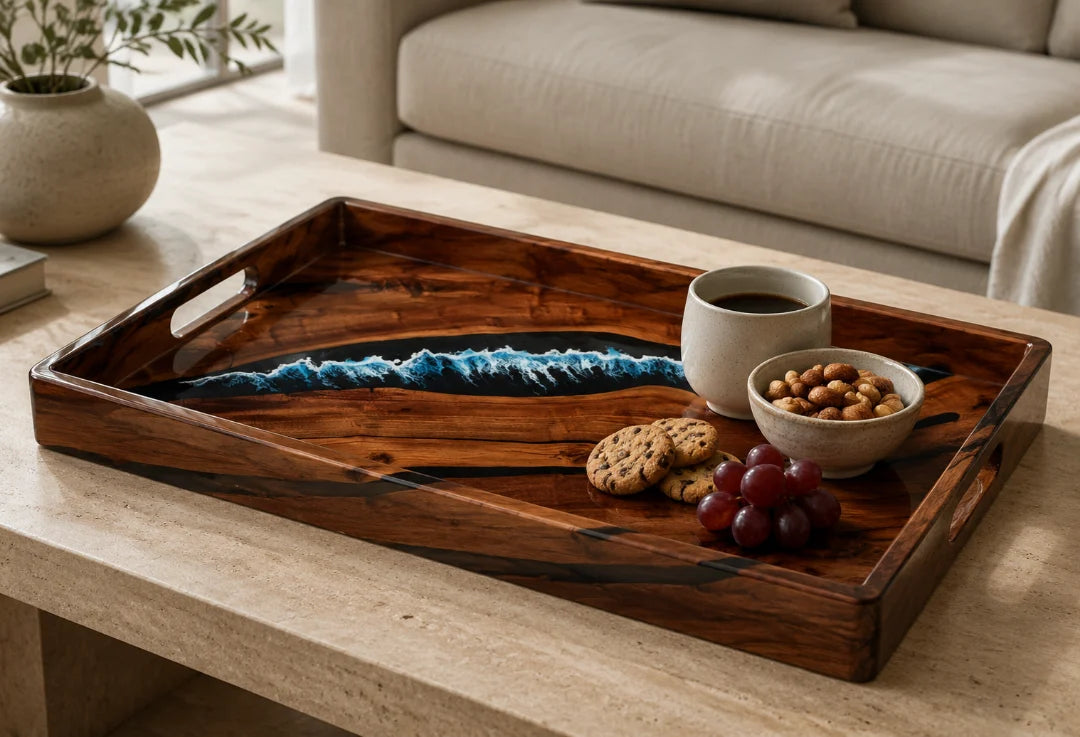 Breaking Tide Ocean Blue and Pearl White Epoxy Snack Tray ST04