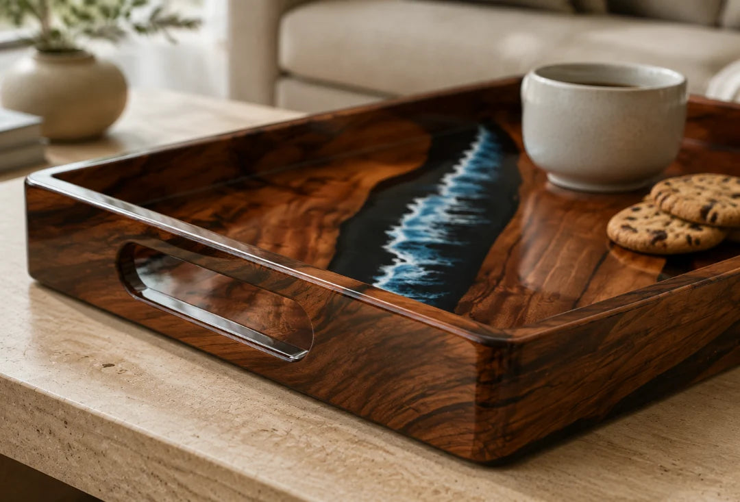 Breaking Tide Ocean Blue and Pearl White Epoxy Snack Tray ST04