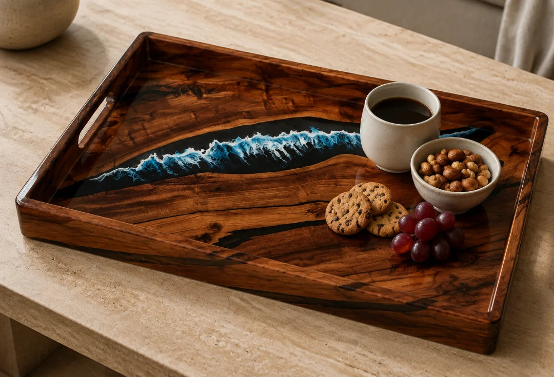 Breaking Tide Ocean Blue and Pearl White Epoxy Snack Tray ST04
