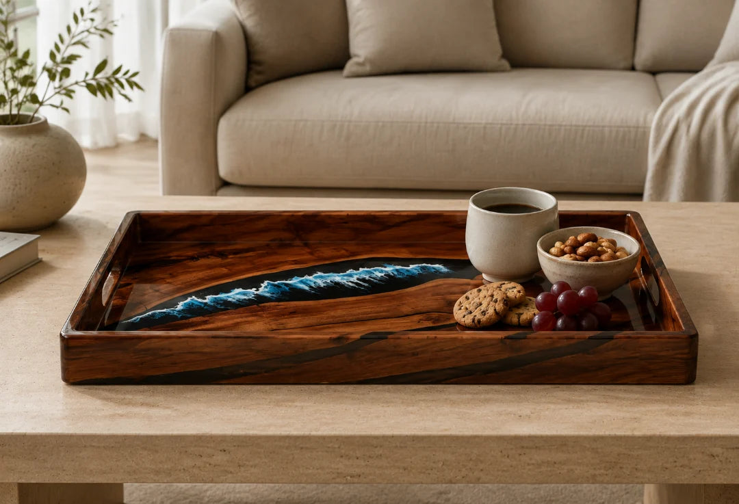 Breaking Tide Ocean Blue and Pearl White Epoxy Snack Tray ST04
