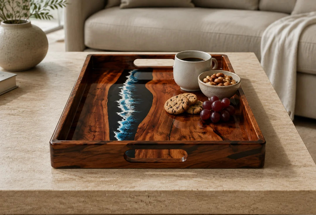 Breaking Tide Ocean Blue and Pearl White Epoxy Snack Tray ST04