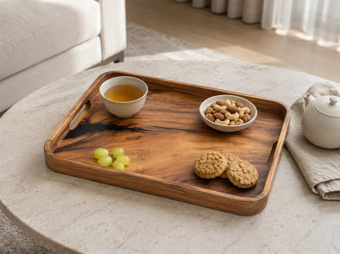 Amber Plain Black Epoxy Snack Tray ST07