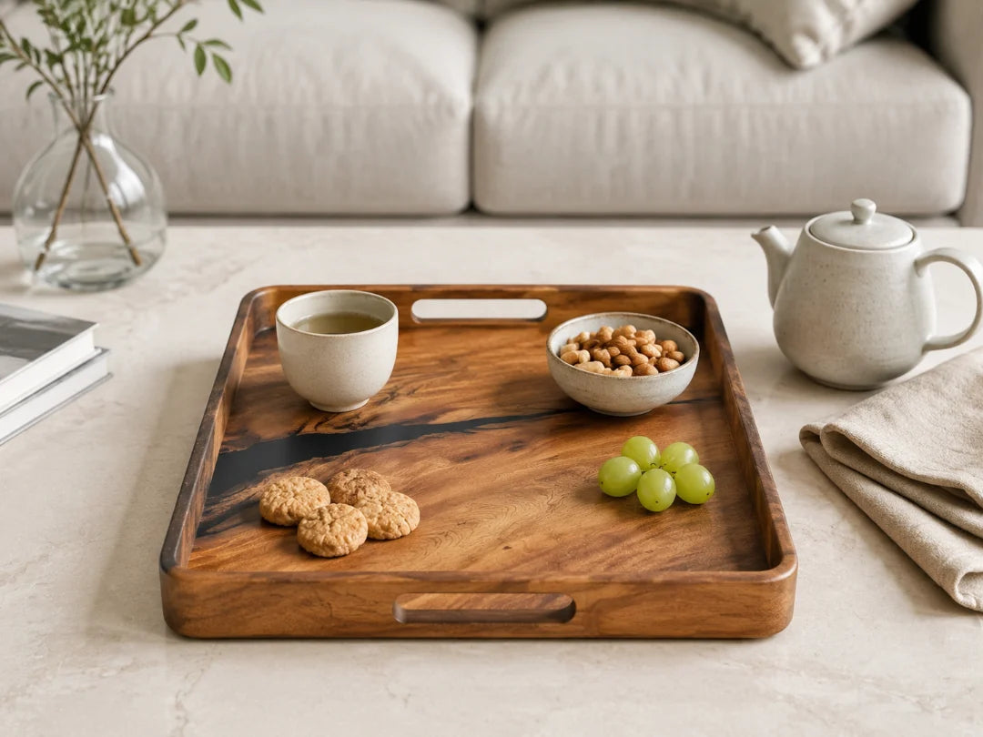 Amber Plain Black Epoxy Snack Tray ST07