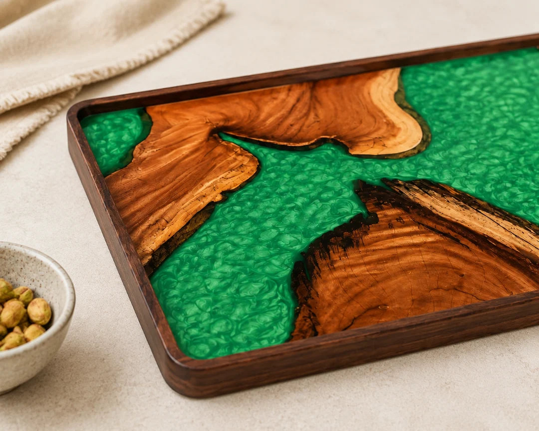 Emerald Mosaic Emerald Green Epoxy Snack Tray ST08