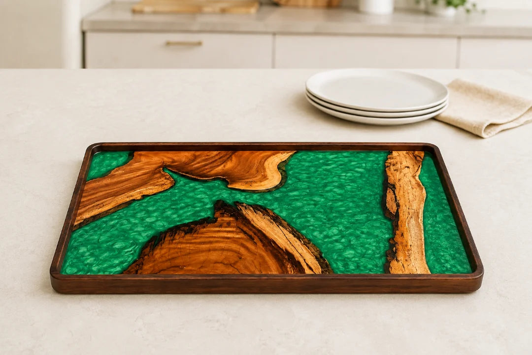 Emerald Mosaic Emerald Green Epoxy Snack Tray ST08
