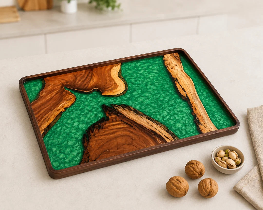 Emerald Mosaic Emerald Green Epoxy Snack Tray ST08