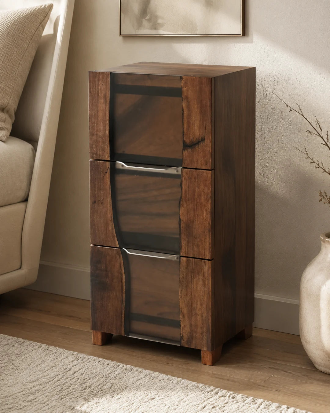 Glass Channel Smoky Gray Epoxy Tea and Beverage Cabinet TBC03