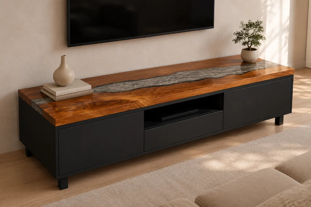 Silver Stone River Silver Gray Epoxy TV Stand TVS08