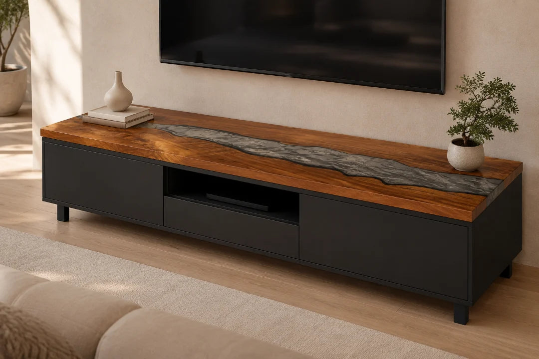 Silver Stone River Silver Gray Epoxy TV Stand TVS08