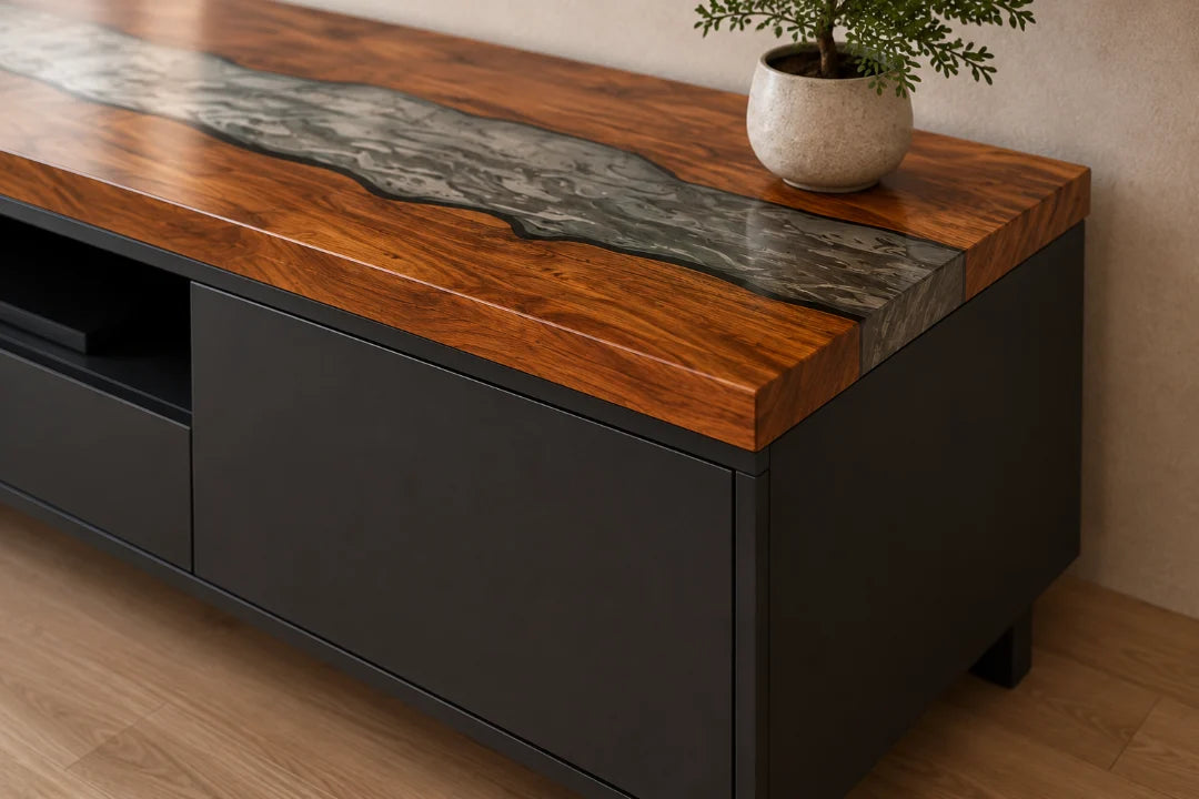 Silver Stone River Silver Gray Epoxy TV Stand TVS08