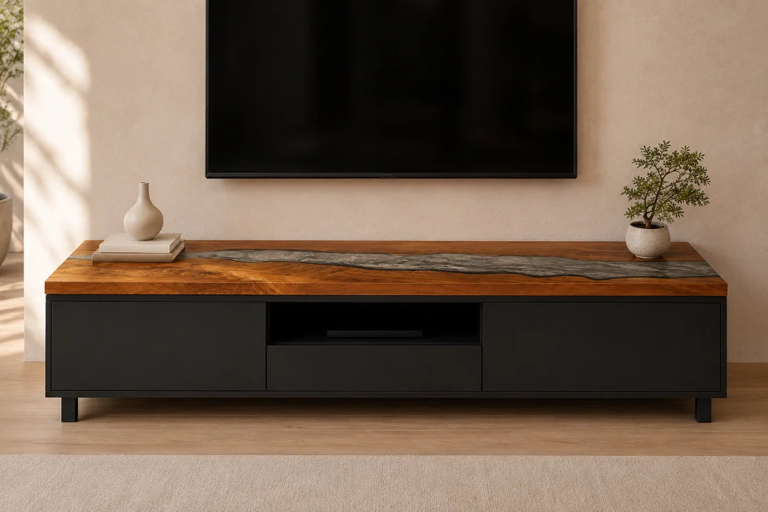 Silver Stone River Silver Gray Epoxy TV Stand TVS08