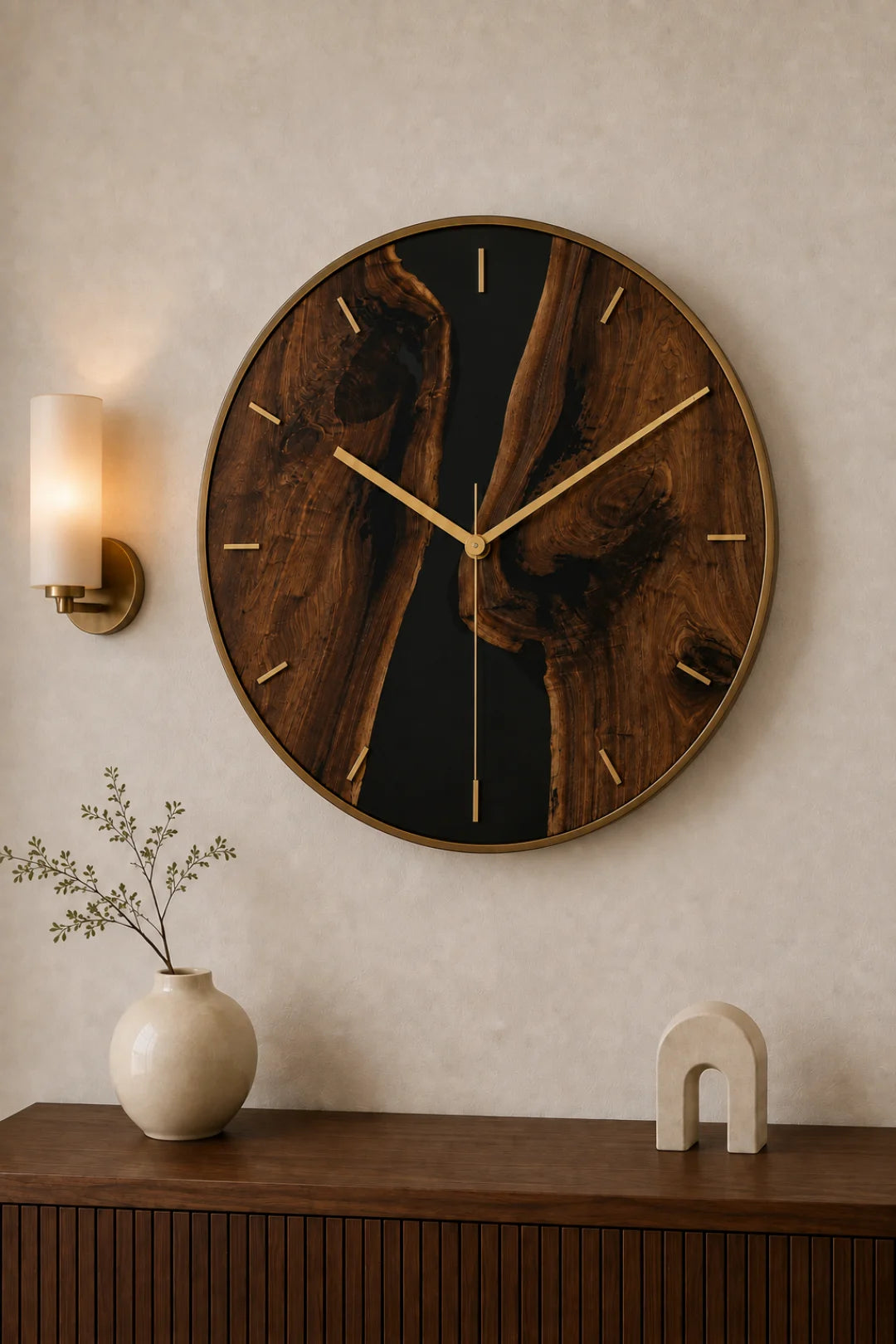 Midnight Divide Jet Black Epoxy Wall Clock WC01