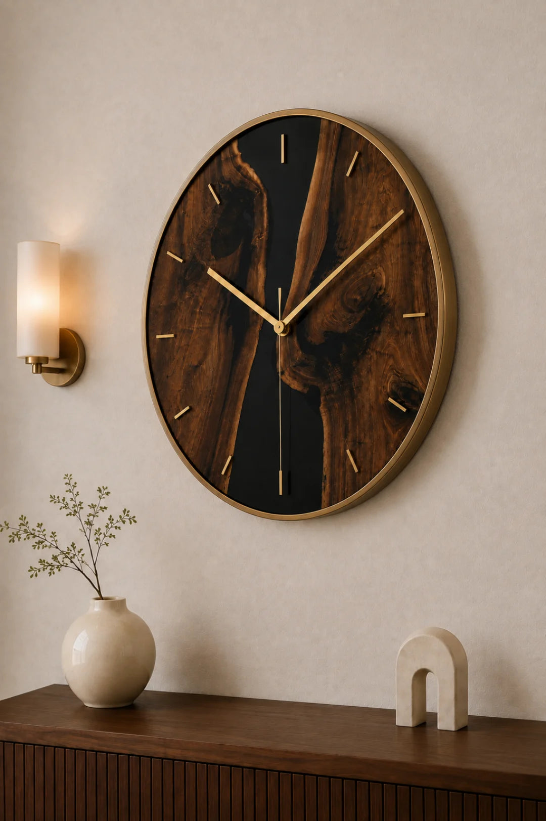 Midnight Divide Jet Black Epoxy Wall Clock WC01