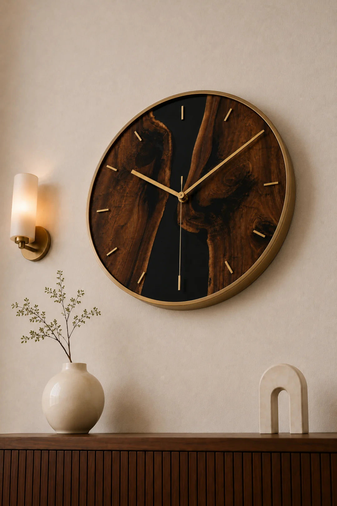 Midnight Divide Jet Black Epoxy Wall Clock WC01