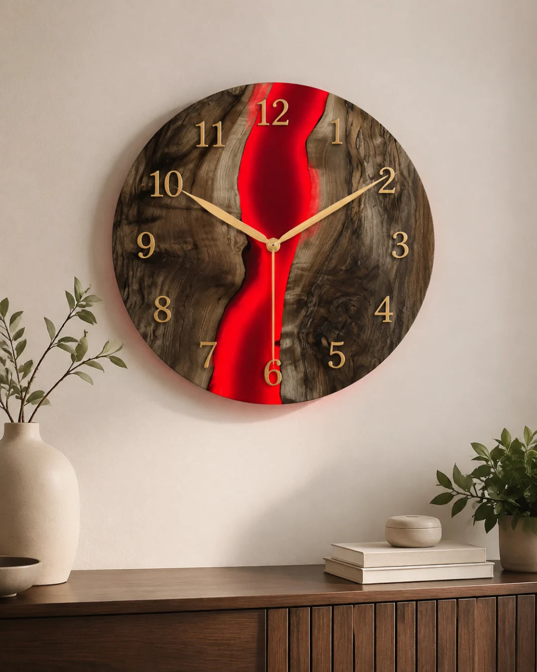 Crimson River Ruby Red Epoxy Wall Clock WC02