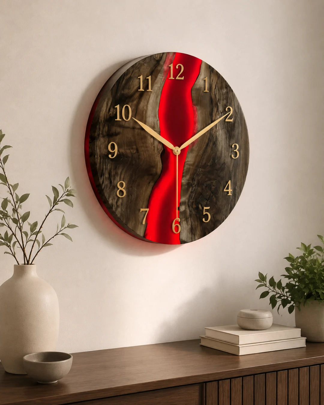 Crimson River Ruby Red Epoxy Wall Clock WC02