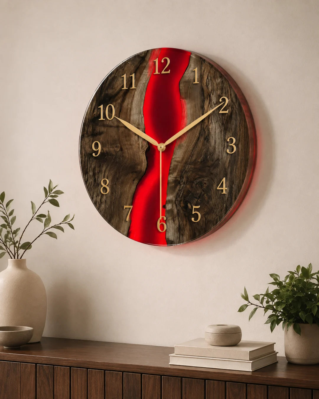 Crimson River Ruby Red Epoxy Wall Clock WC02