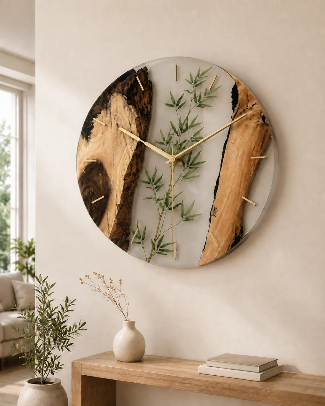 Botanical Window Crystal Clear Botanical Epoxy Wall Clock WC05