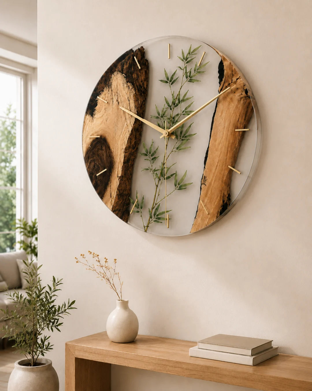 Botanical Window Crystal Clear Botanical Epoxy Wall Clock WC05