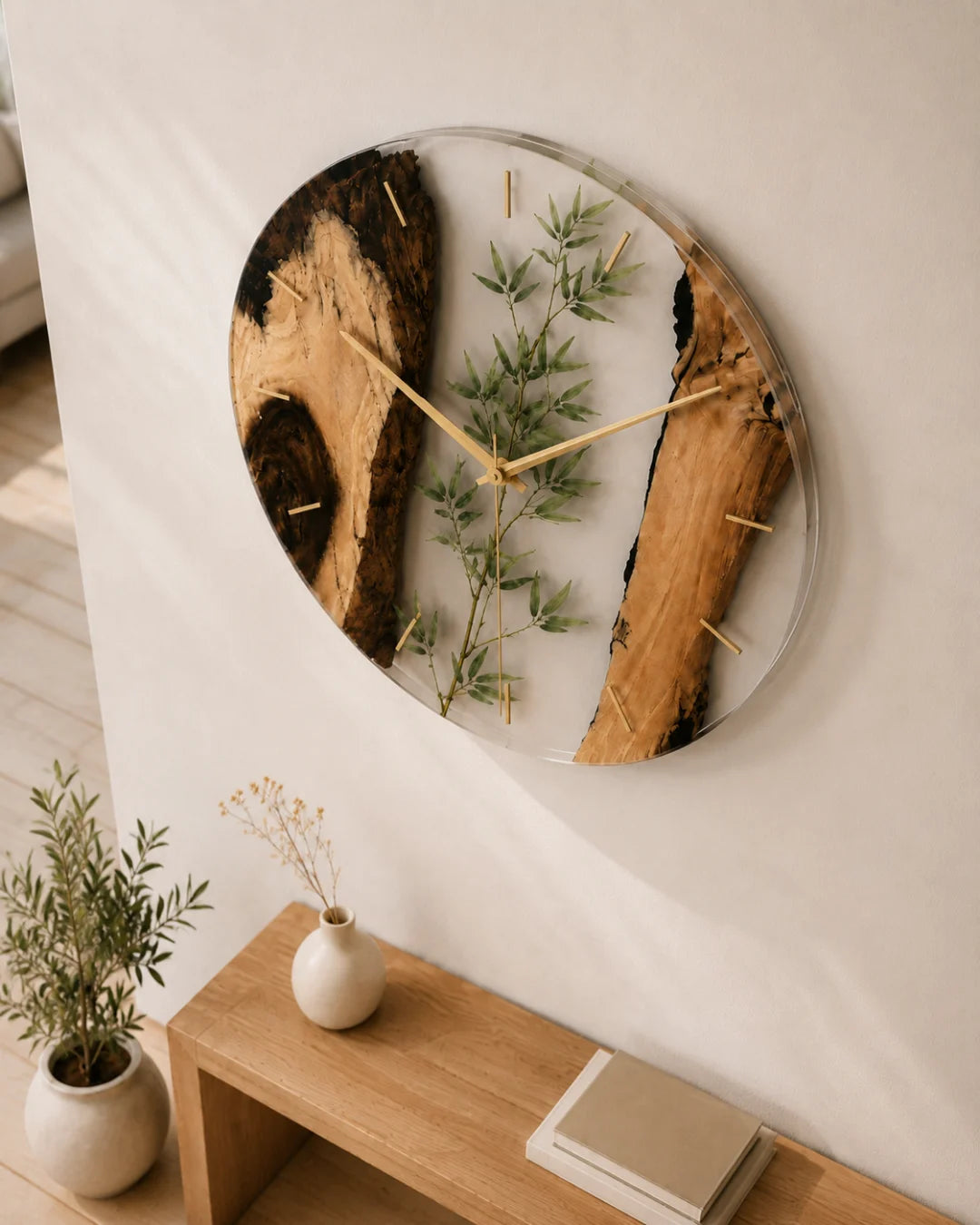 Botanical Window Crystal Clear Botanical Epoxy Wall Clock WC05