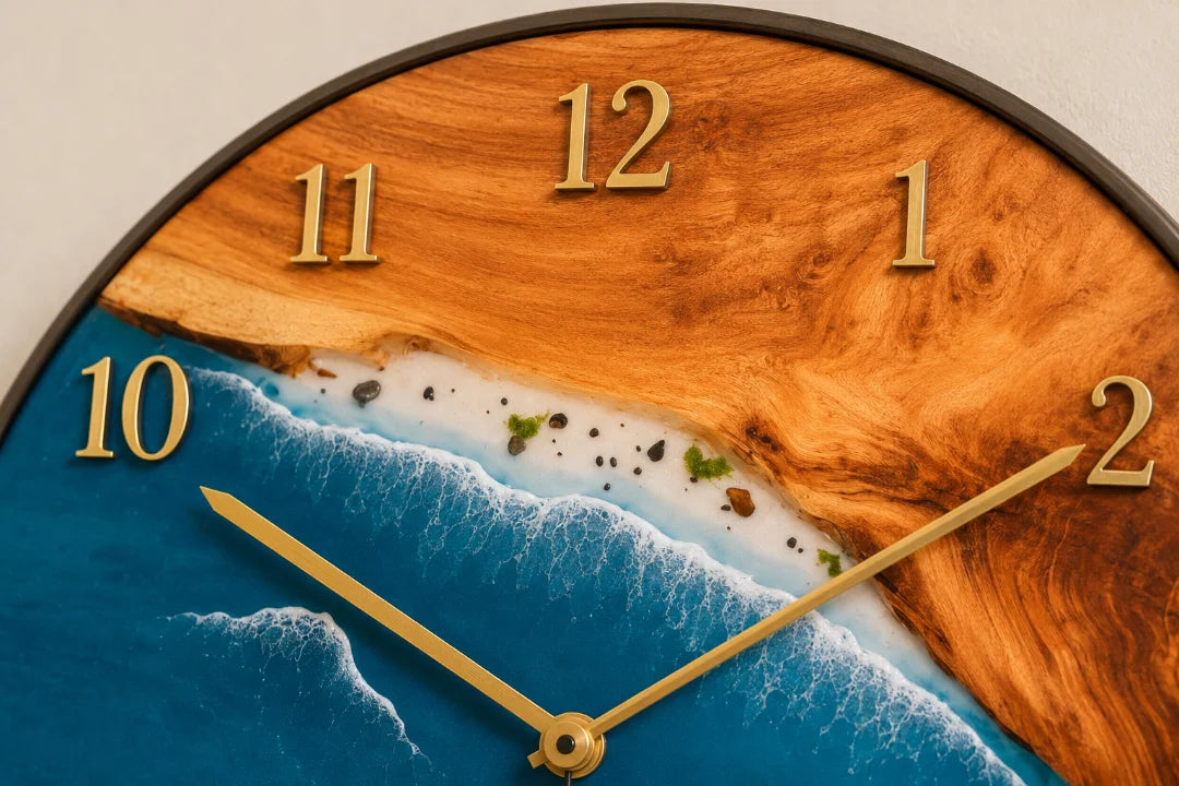 Ocean Break Ocean Blue and Pearl White Epoxy Wall Clock WC07