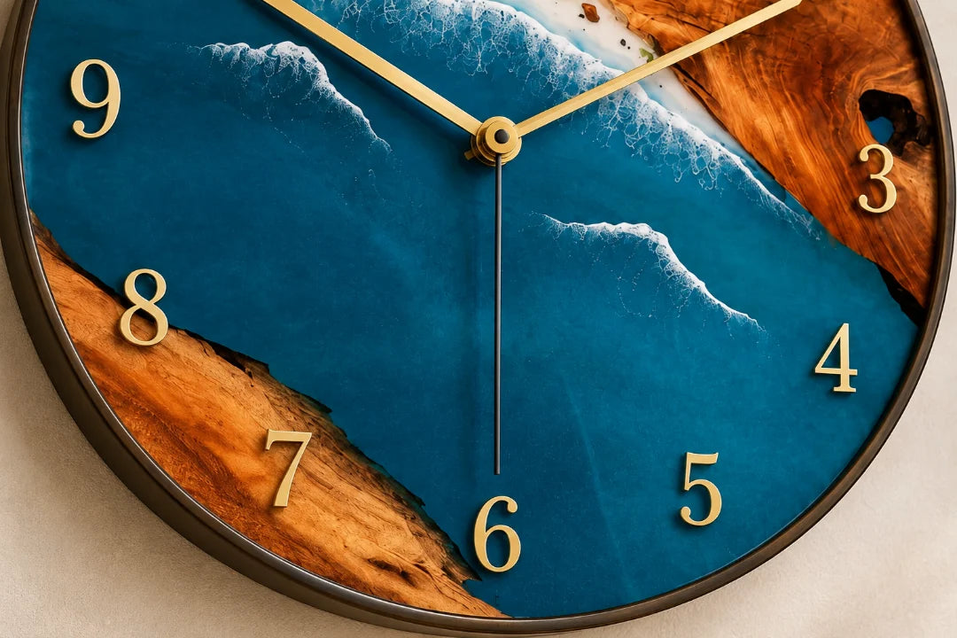Ocean Break Ocean Blue and Pearl White Epoxy Wall Clock WC07