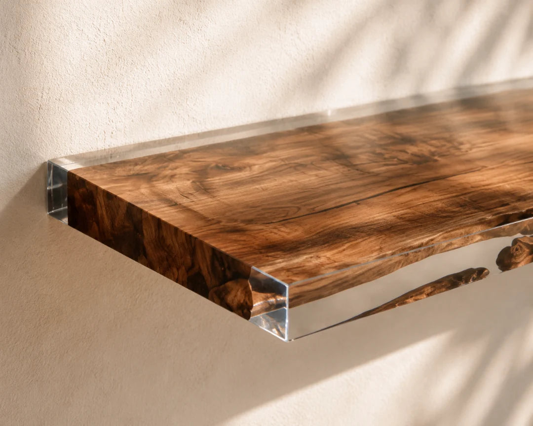 Floating Grain Crystal Clear Epoxy Wall Shelf WS02