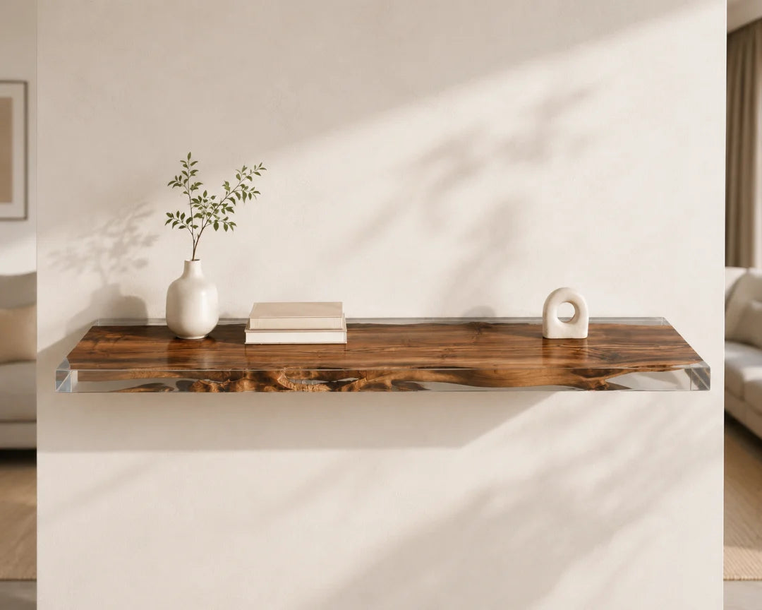 Floating Grain Crystal Clear Epoxy Wall Shelf WS02