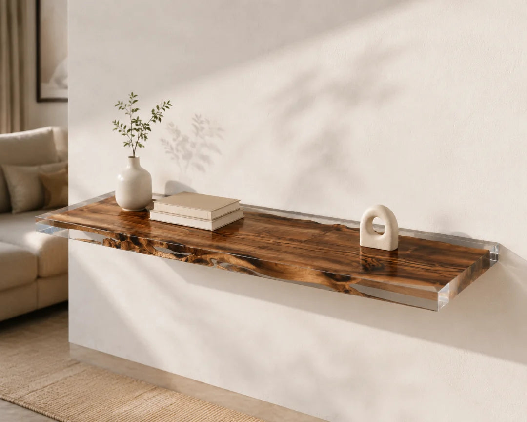 Floating Grain Crystal Clear Epoxy Wall Shelf WS02