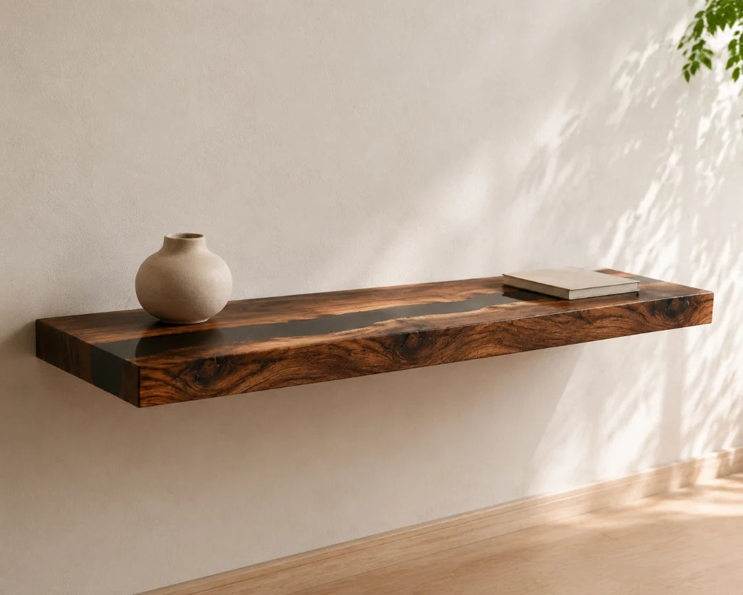 Black Cut Jet Black Epoxy Wall Shelf WS03